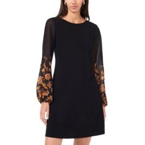 MSK Petite Black Dress With Sheer Floral